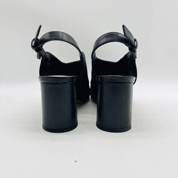 Donald Pliner Womens 7 Black Microfiber Heels Stacked Sandals Slingback Shoes - Picture 7 of 13
